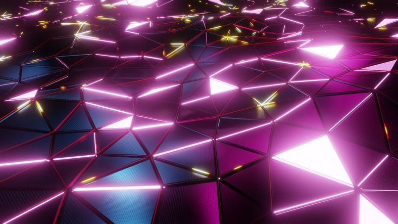 Abstract 3D geometric network pattern with glowing purple and pink connections - accounting services for tech innovators and digital network businesses
