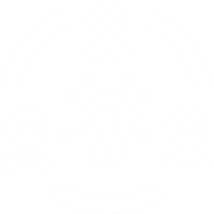 White lightbulb surrounded by people icons in circular pattern - accounting services for creative teams and innovation-focused businesses